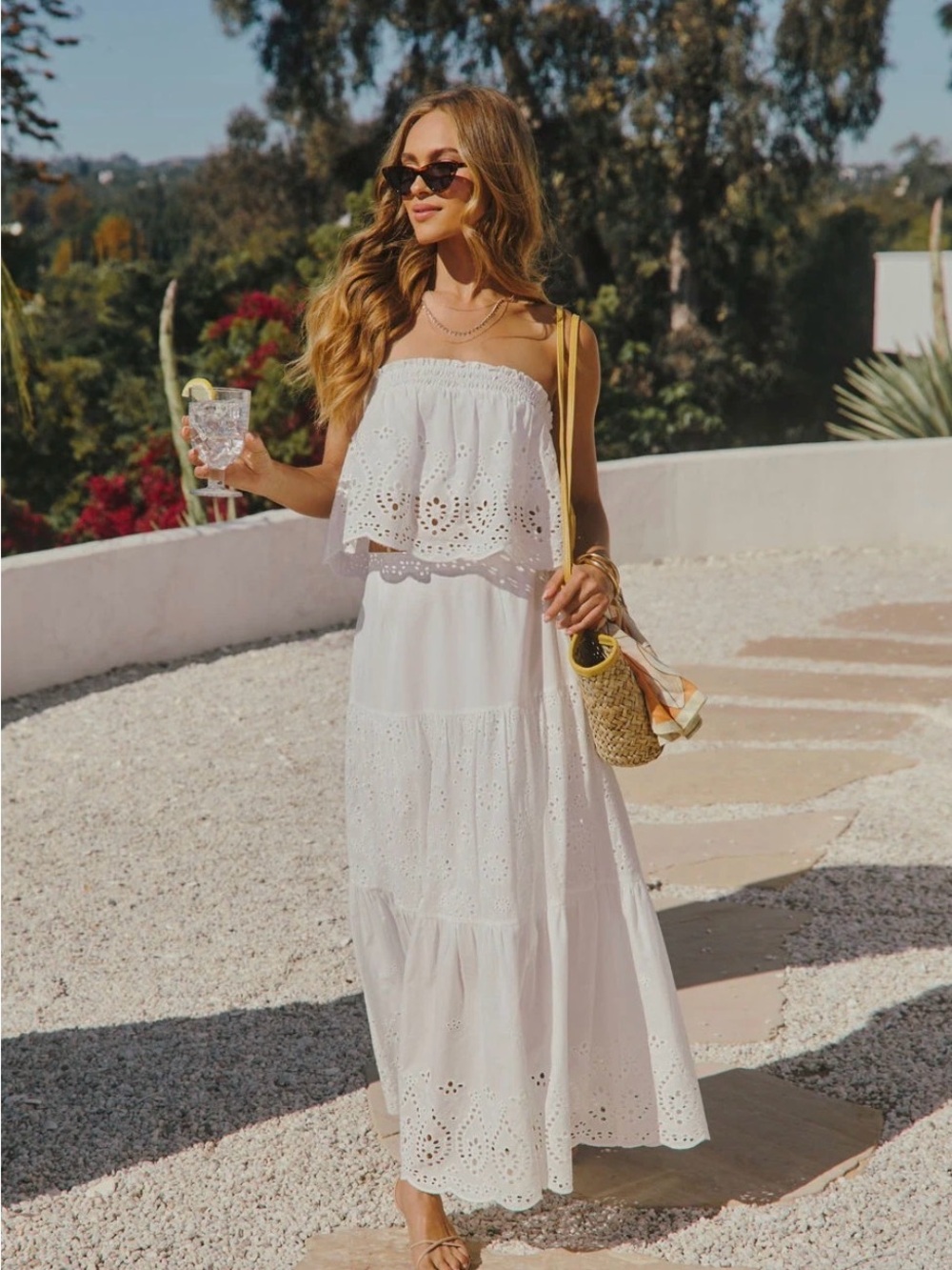 Vici Strapless White Eyelet skirt set.       Top size M       skirt size S